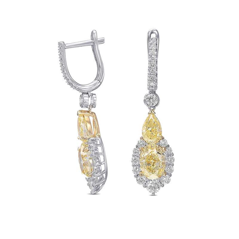 Extraordinary Fancy Light Yellow Diamond Halo Drop Earrings, SKU 486180 (4.91Ct TW)