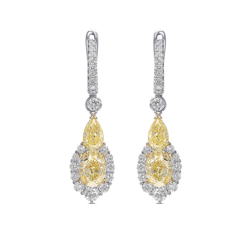 Extraordinary Fancy Light Yellow Diamond Halo Drop Earrings, SKU 486180 ...