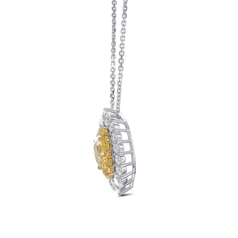 Fancy Intense Yellow Cushion Halo Diamond Pendant, SKU 515394 (2.92Ct TW)