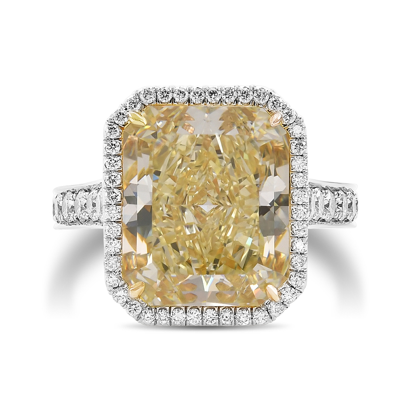 Light Yellow Radiant Diamond Halo Ring, SKU 527273 (9.55Ct TW)