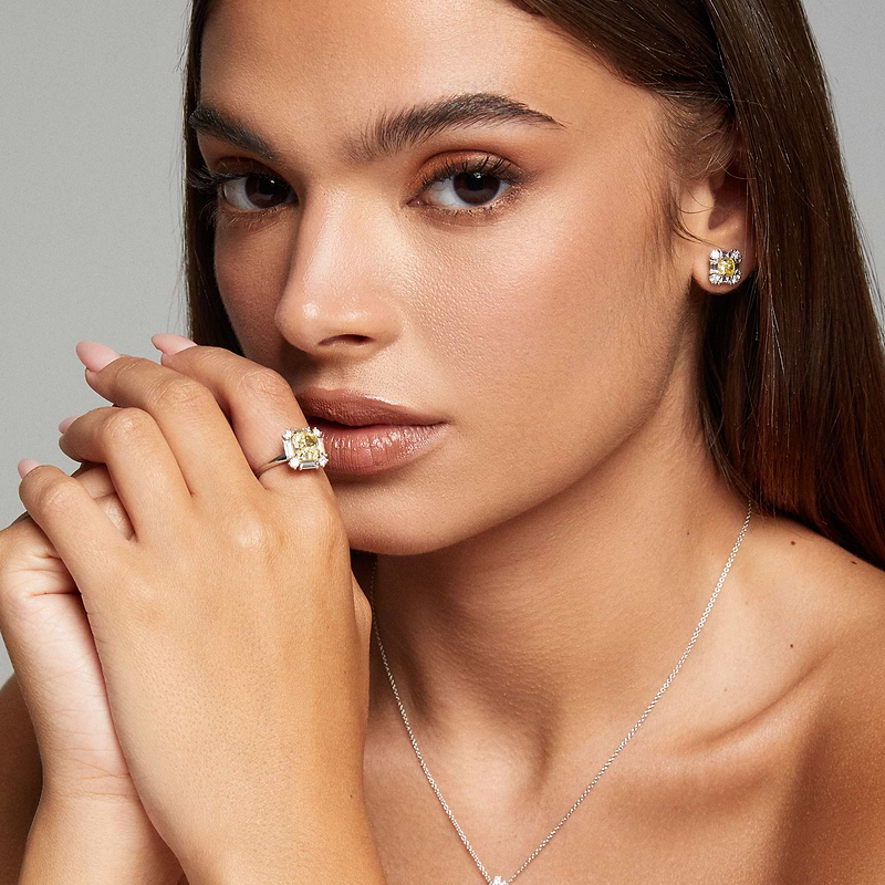 Fancy Yellow Radiant and Baguette Diamond Halo Pendant, SKU 550925 (2.05Ct TW)  - 2