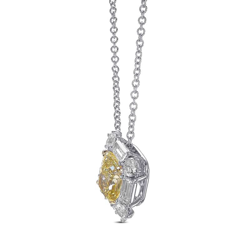 Fancy Yellow Radiant and Baguette Diamond Halo Pendant, SKU 550925 (2.05Ct TW)