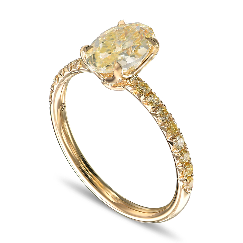 Light Yellow Oval Diamond Side Stones Ring, SKU 556735 (1.60Ct TW)  - 2