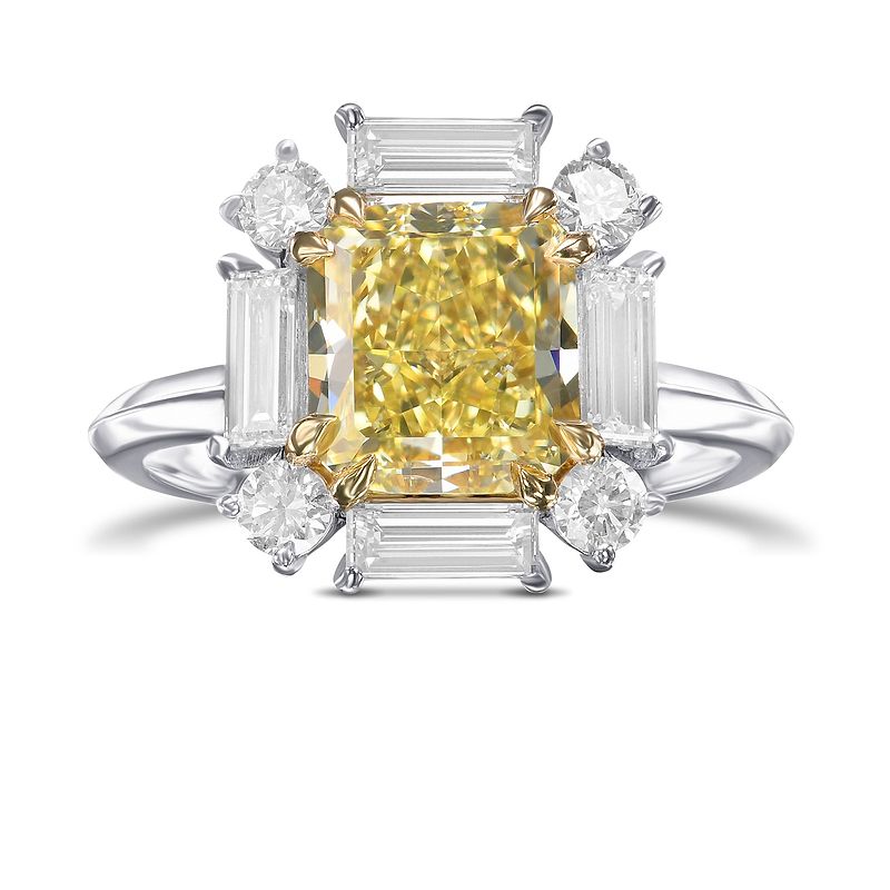Fancy Yellow Cushion Halo Diamond Ring, SKU 572862 (3.00Ct TW)