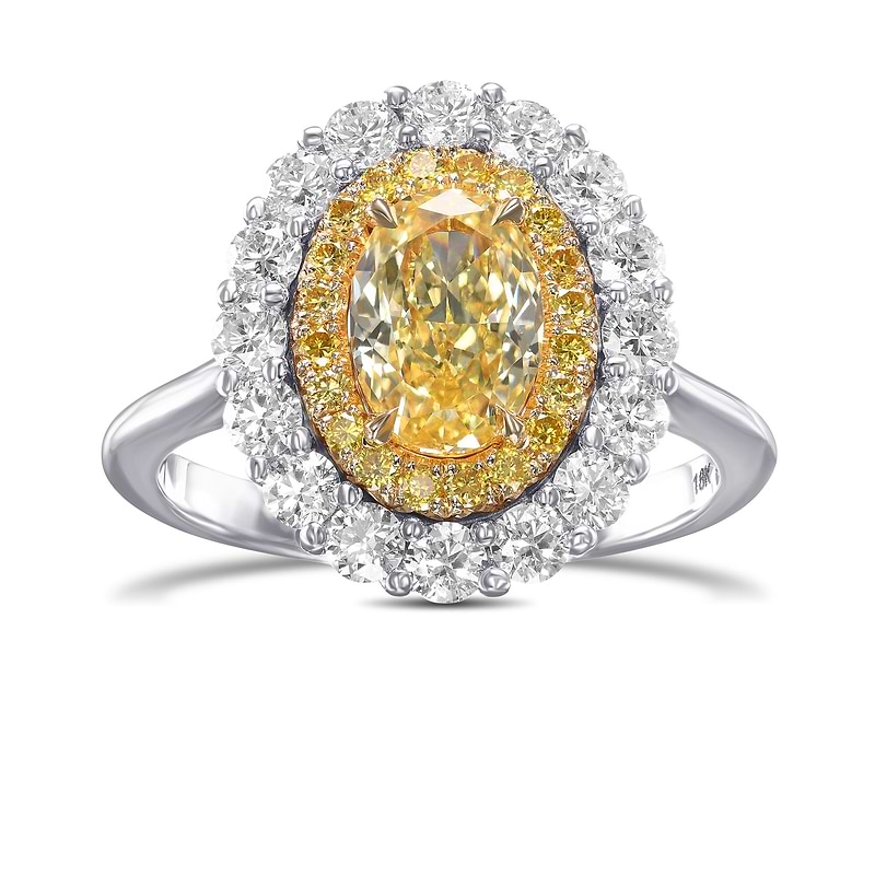 Fancy Intense Yellow Oval Double Halo Diamond Ring, SKU 574303 (1.96Ct TW)