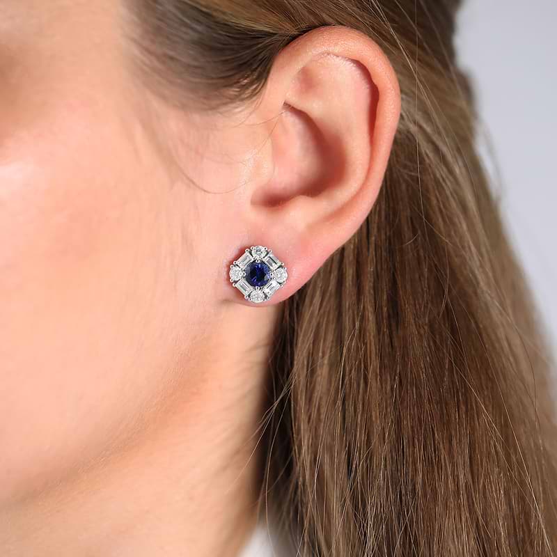 Blue Round Sapphire & Diamond Halo Stud Earrings, SKU 575292 (3.37Ct TW)  - 4