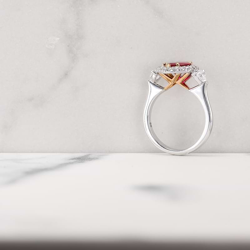 Burmese Marquise Ruby and Heart Diamond Three-Stone Halo Ring, SKU 577633 (2.89Ct TW)  - 4