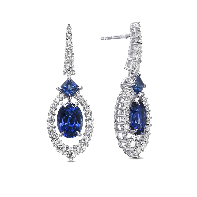 Royal Blue Sapphire and Diamond Drop Earrings, SKU 578274 (7.07Ct TW)