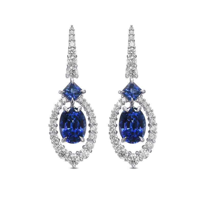 Royal Blue Sapphire and Diamond Drop Earrings, SKU 578274 (7.07Ct TW)