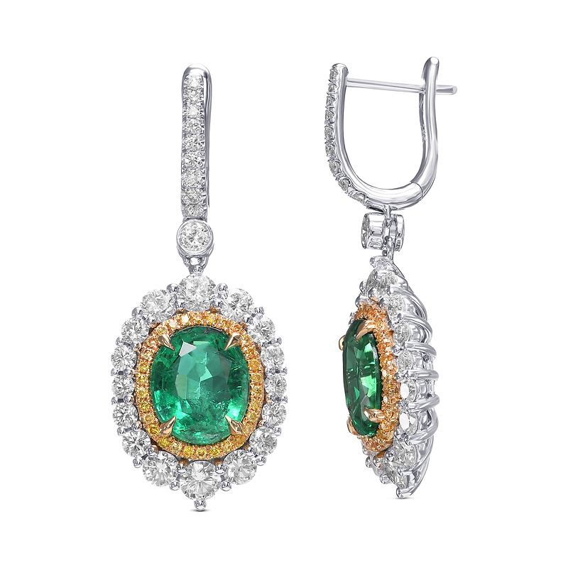 Oval Emerald and Diamond Double Halo Earrings, SKU 582054 (8.05Ct TW)