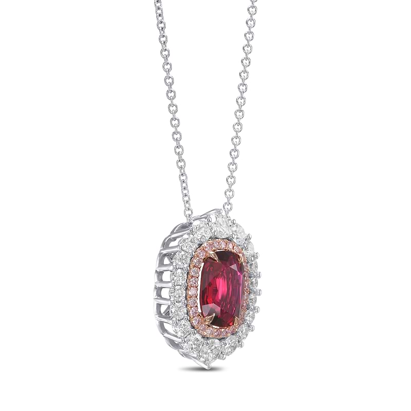 Oval Pigeon Blood Ruby and Diamond Double Halo Pendant, SKU 582056 (3.41Ct TW)