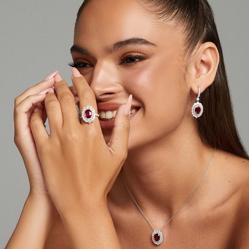 Oval Pigeon Blood Ruby and Diamond Double Halo Pendant, SKU 582056 (3.41Ct TW)  - 4