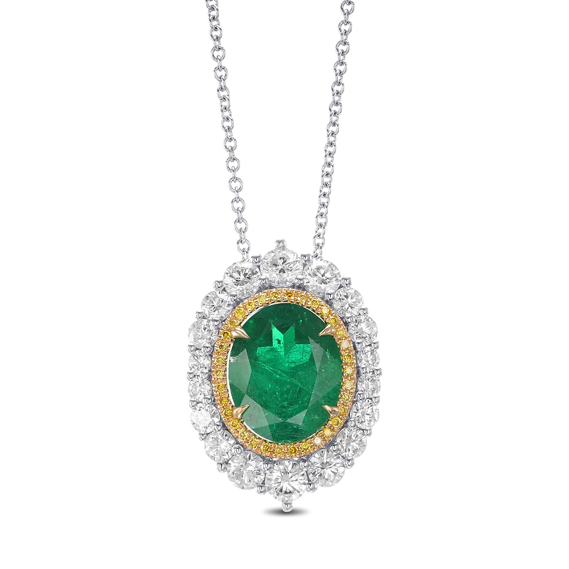 Muzo Oval Emerald and Diamond Double Halo Pendant., SKU 582057 (4.38Ct TW)
