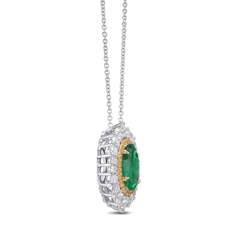 Muzo Oval Emerald and Diamond Double Halo Pendant., SKU 582057 (4.38Ct TW)