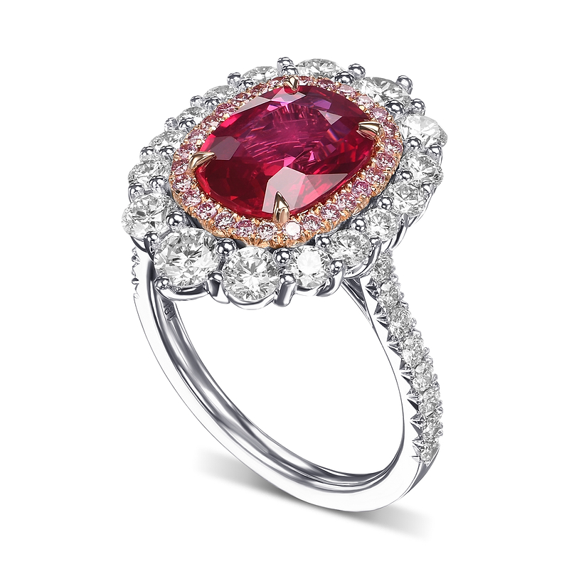 Cushion Mozambique Ruby and Diamond Double Halo Ring, SKU 582059 (4.64Ct TW)  - 2