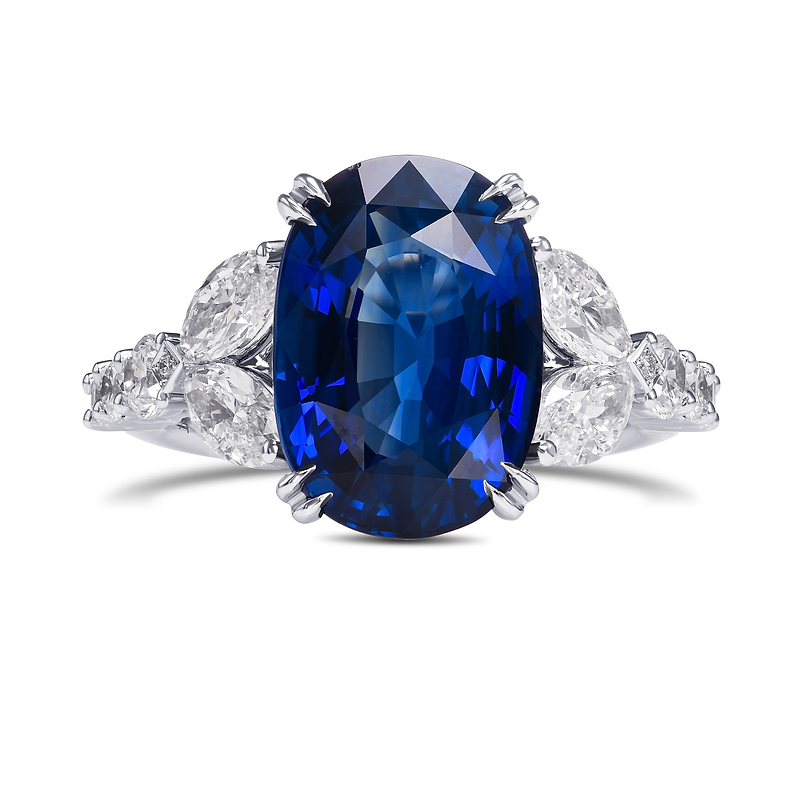 Royal Blue Oval Sapphire and Diamond Side Stone Ring, SKU 582174 (8.51Ct TW)