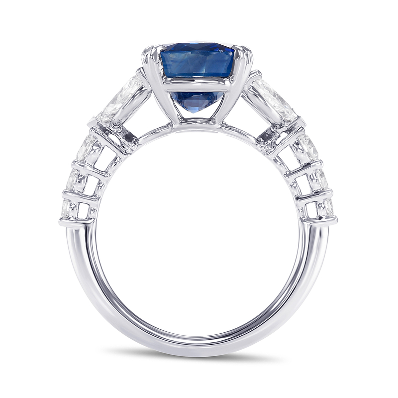 Royal Blue Oval Sapphire and Diamond Side Stone Ring, SKU 582174 (8.51Ct TW)