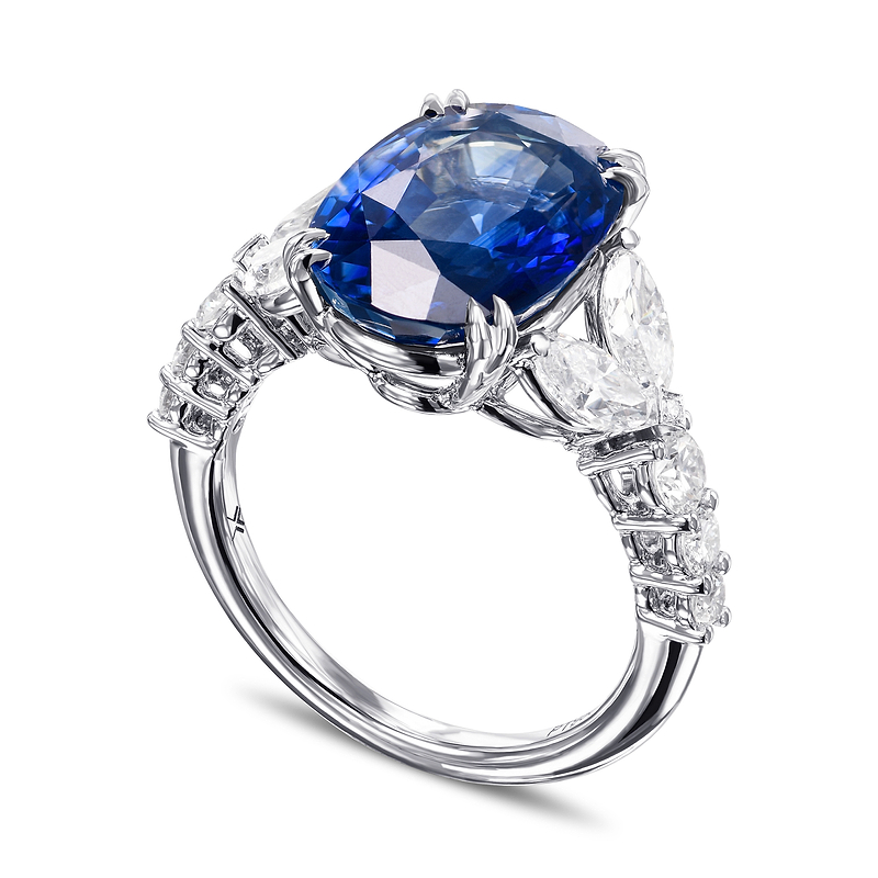 Royal Blue Oval Sapphire and Diamond Side Stone Ring, SKU 582174 (8.51Ct TW)  - 2
