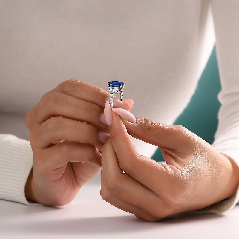 Royal Blue Oval Sapphire and Diamond Side Stone Ring, SKU 582174 (8.51Ct TW)  - 6