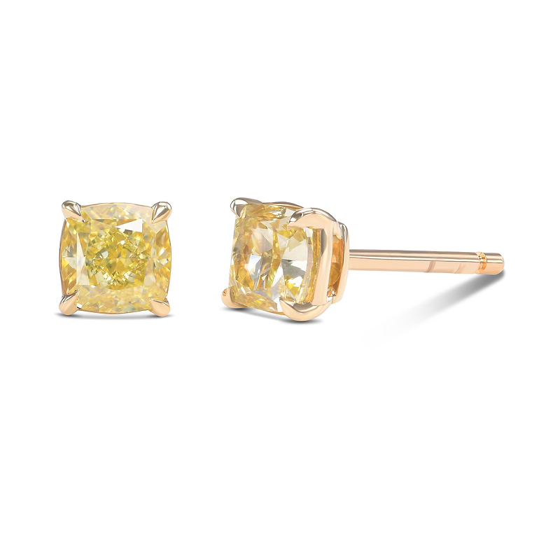 Fancy Intense Yellow Cushion Diamond Stud Earrings, SKU 584753 (1.44Ct TW)
