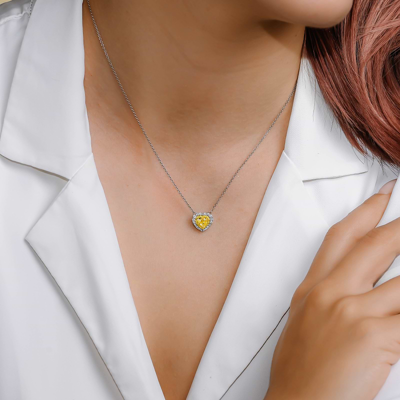 Fancy Yellow Heart Double Halo Diamond Pendant, SKU 585120 (1.00Ct TW)  - 3