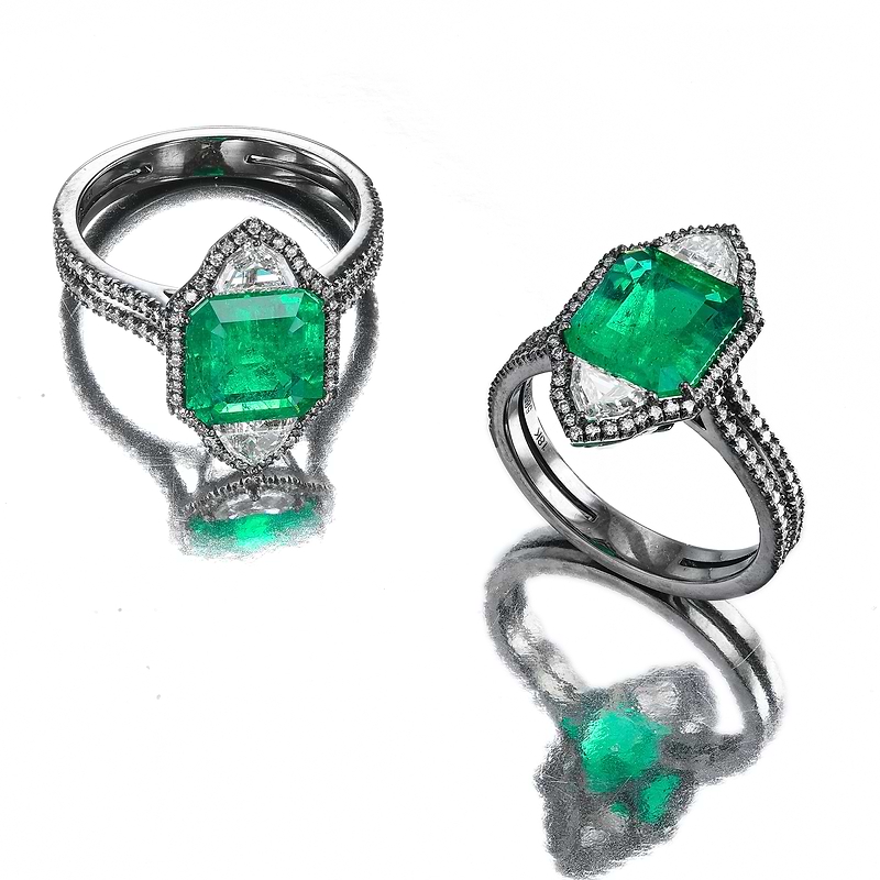Muzo Emerald and Diamond Couture Ring, SKU 585544 (3.37Ct TW)  - 3