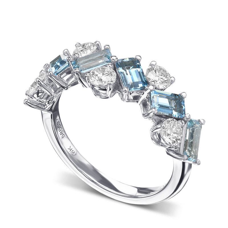 Aquamarine and Diamond Band Ring, SKU 586537 (1.98Ct TW)  - 2
