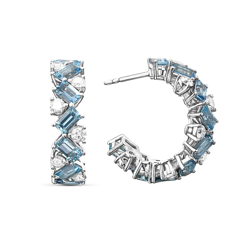 Aquamarine and Diamond Hoop Earrings, SKU 586539 (5.51Ct TW)