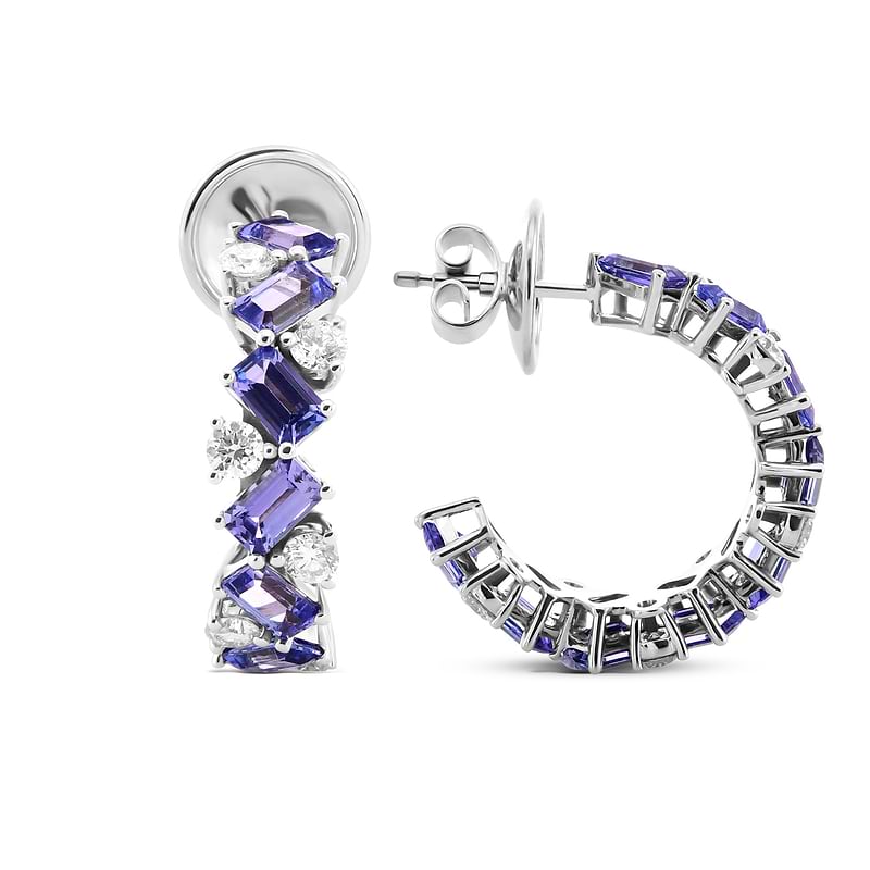 Tanzanite and Diamond Hoop Earrings, SKU 586542 (6.80Ct TW)  - 2