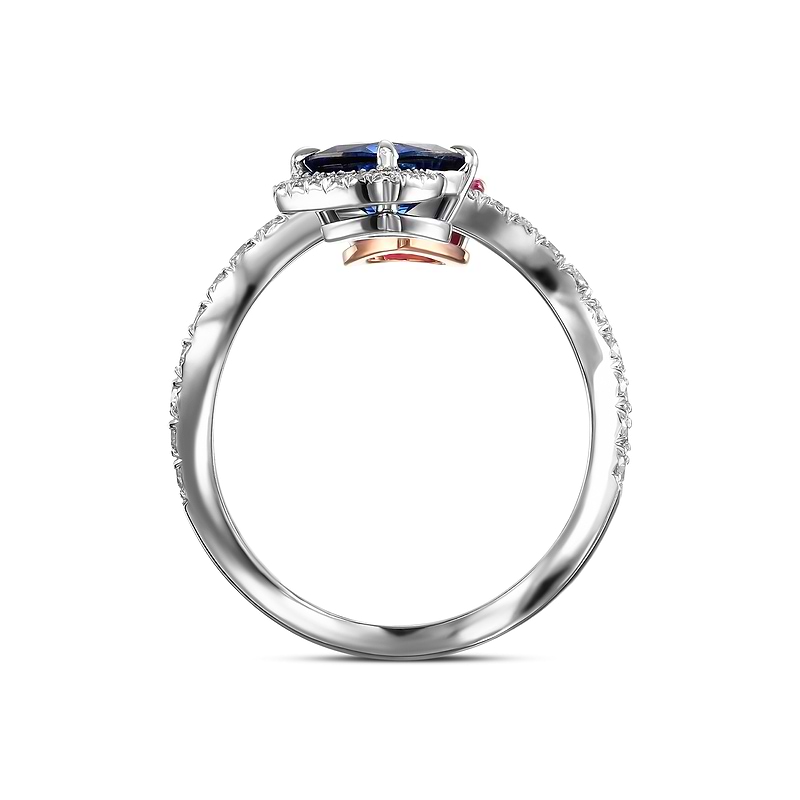 Ruby, Blue Sapphire and Diamond Two-stone Crossover Ring, SKU 589713 (3.59Ct TW)