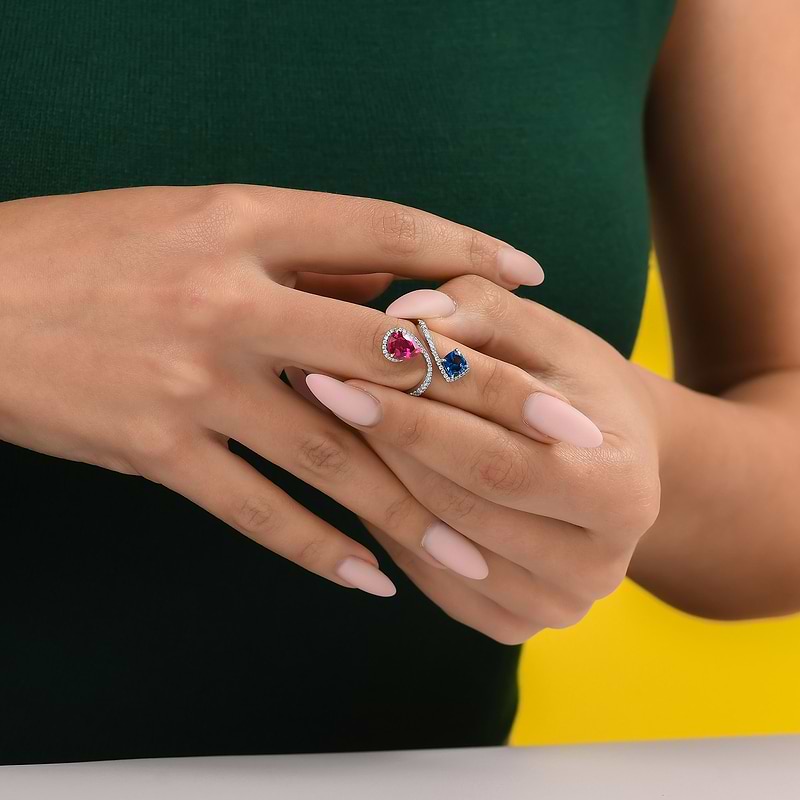 Ruby, Blue Sapphire and Diamond Two-stone Crossover Ring, SKU 589713 (3.59Ct TW)  - 4