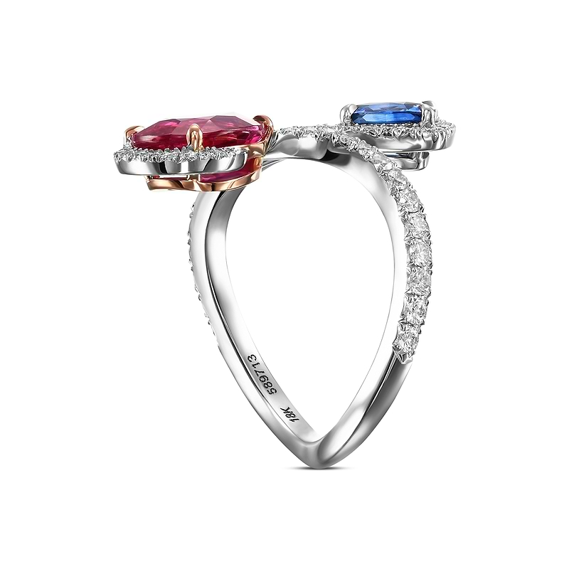 Ruby, Blue Sapphire and Diamond Two-stone Crossover Ring, SKU 589713 (3.59Ct TW)  - 3