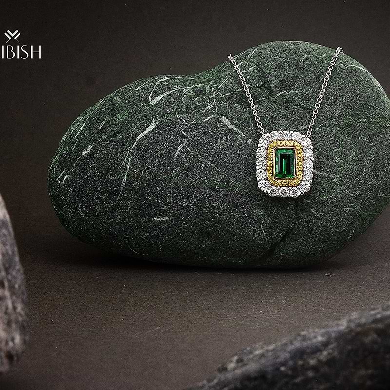 Green Emerald and Diamond Double Halo Pendant, SKU 589714 (2.17Ct TW)  - 4