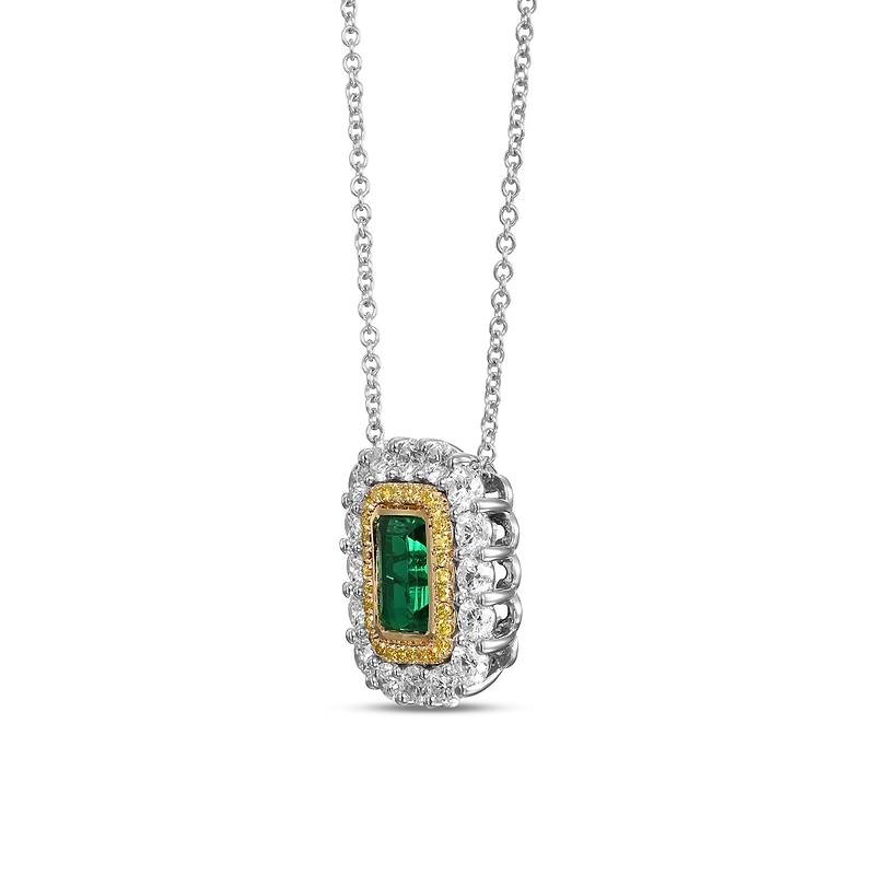 Green Emerald and Diamond Double Halo Pendant, SKU 589714 (2.17Ct TW)