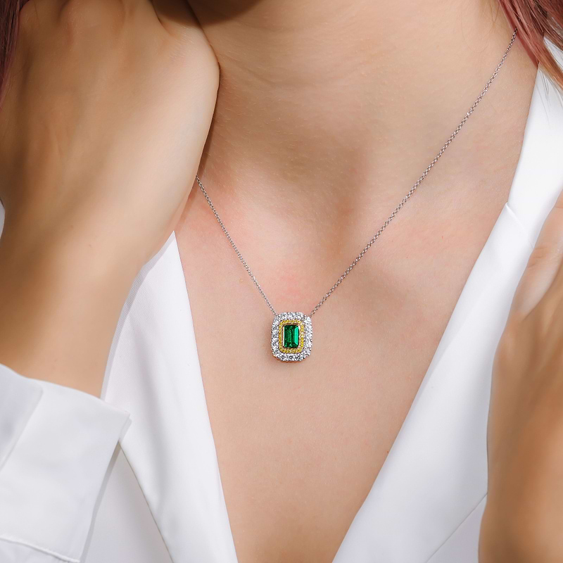 Green Emerald and Diamond Double Halo Pendant, SKU 589714 (2.17Ct TW)  - 3