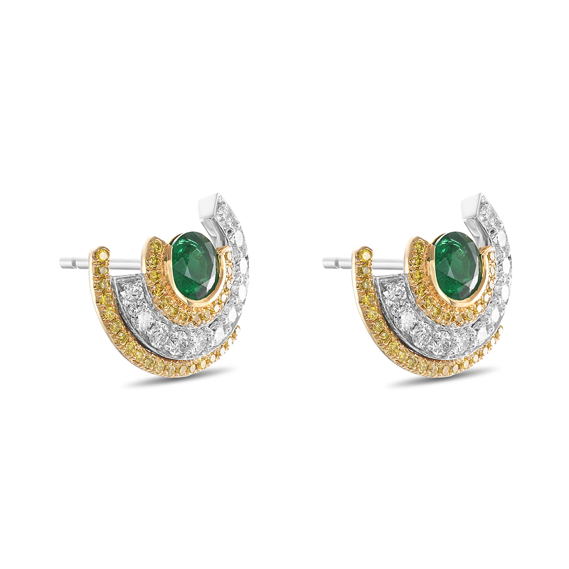 Round Emerald and Diamond Couture Earrings, SKU 595594 (1.65Ct TW)