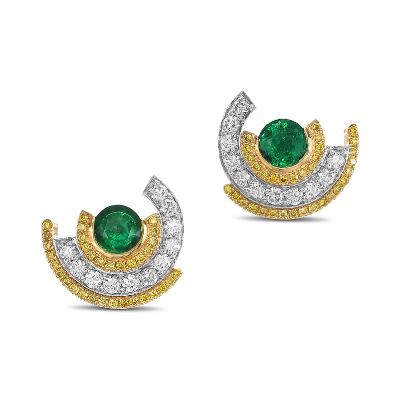 Round Emerald and Diamond Couture Earrings, SKU 595594 (1.65Ct TW)