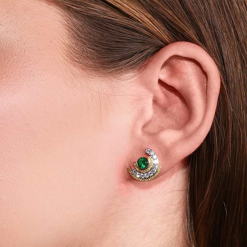 Round Emerald and Diamond Couture Earrings, SKU 595594 (1.65Ct TW)  - 2