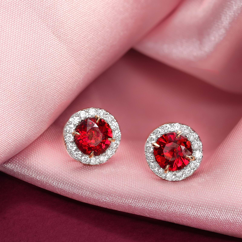 Round Red Ruby and Diamond Halo Earrings, SKU 600265 (2.01Ct TW)  - 2