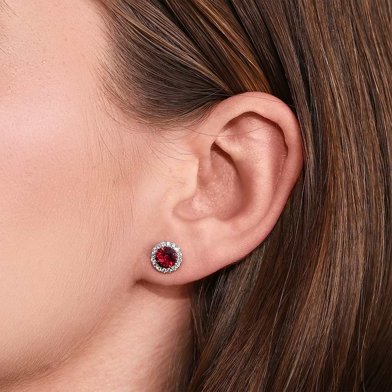 Round Red Ruby and Diamond Halo Earrings, SKU 600265 (2.01Ct TW)  - 3