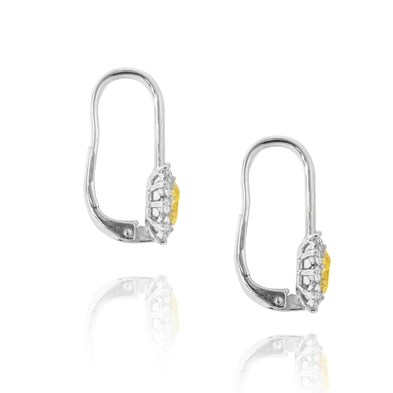 Fancy Intense Yellow Diamond Halo Drop Earrings