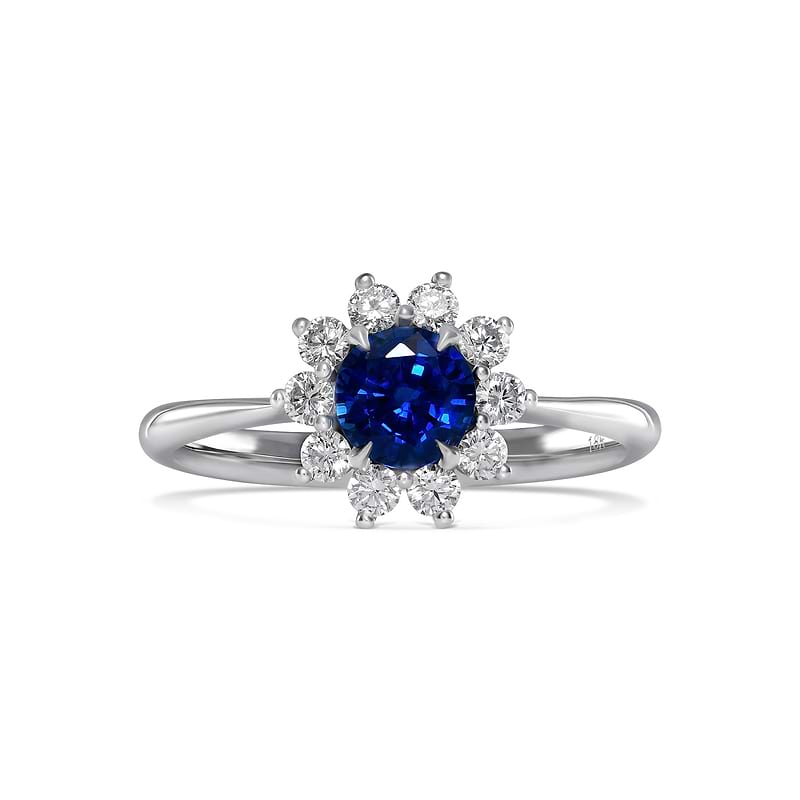 Round Blue Sapphire & Diamond Halo Ring, SKU 614419 (1.08Ct TW)