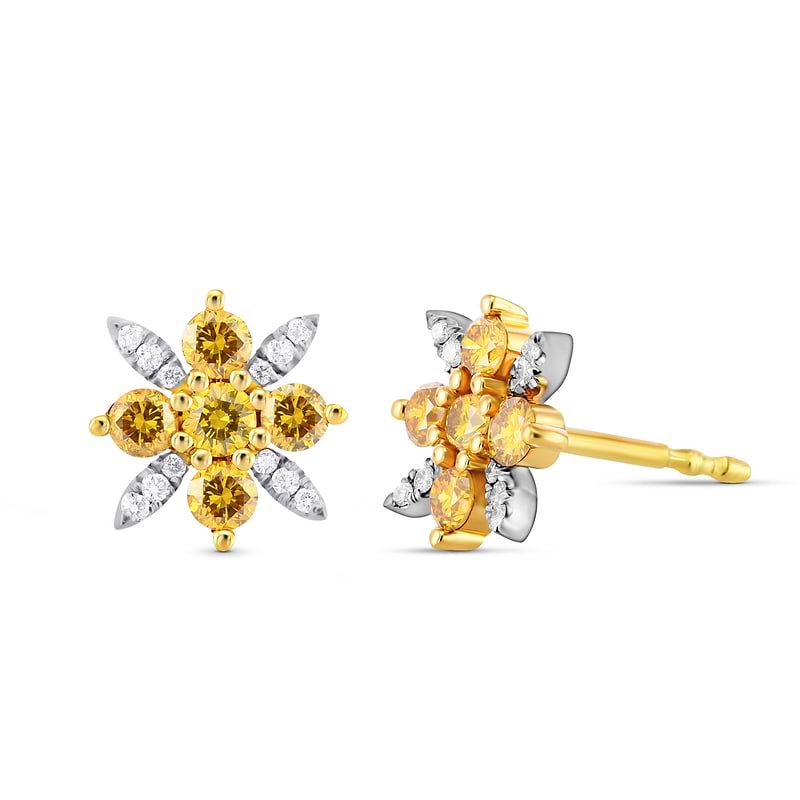 Fancy Vivid Orange Yellow and White Pave Diamond Earrings, SKU 614584 (0.67Ct TW)