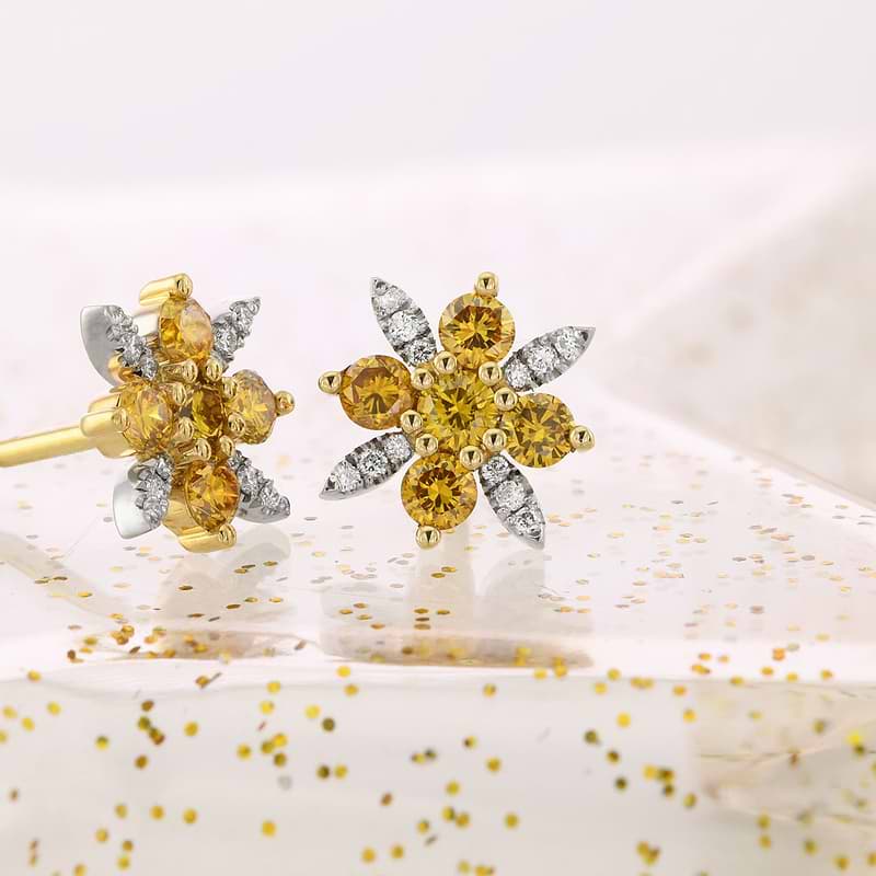 Fancy Vivid Orange Yellow and White Pave Diamond Earrings, SKU 614584 (0.67Ct TW)  - 3