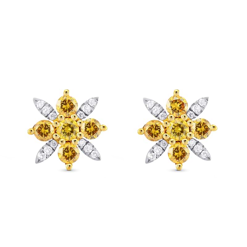 Fancy Vivid Orange Yellow and White Pave Diamond Earrings, SKU 614584 (0.67Ct TW)