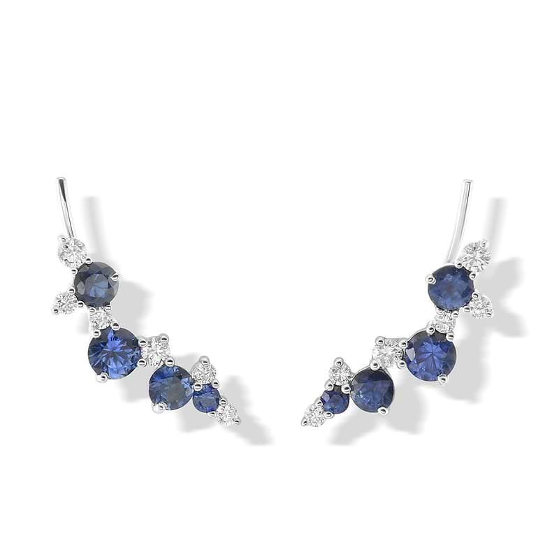 Round Blue Sapphire and Diamond Cuff Earrings, ARTIKELNUMMER 614585 (1,69 Karat TW)