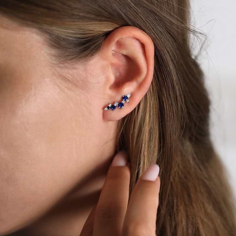 Round Blue Sapphire and Diamond Cuff Earrings, SKU 614585 (1.69Ct TW)  - 2