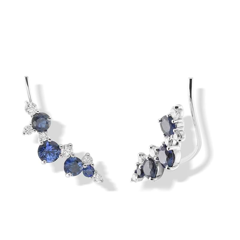 Round Blue Sapphire and Diamond Cuff Earrings, SKU 614585 (1.69Ct TW)
