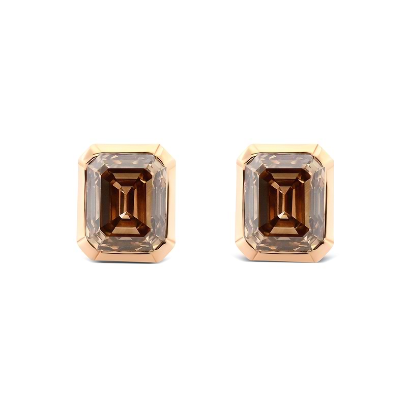 Fancy Brown Emerald Diamond Bezel Stud Earrings, SKU 614586 (1.02Ct TW)