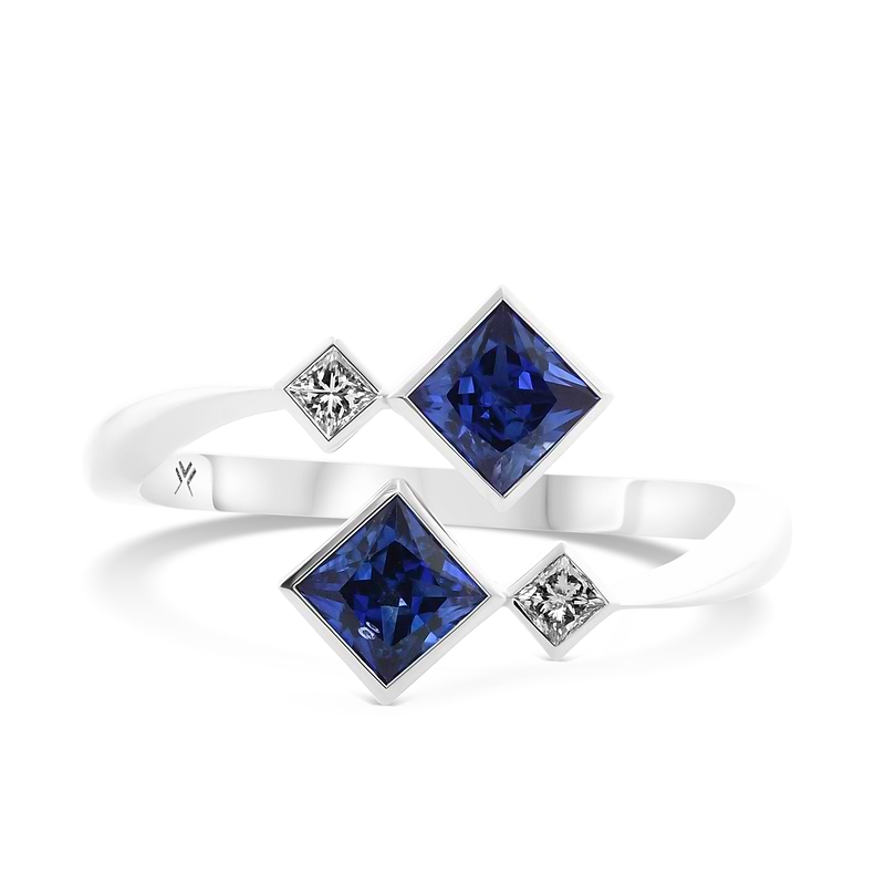 Blue Sapphire & Diamond Princess Two-stone Ring, SKU 616329 (0.93Ct TW)